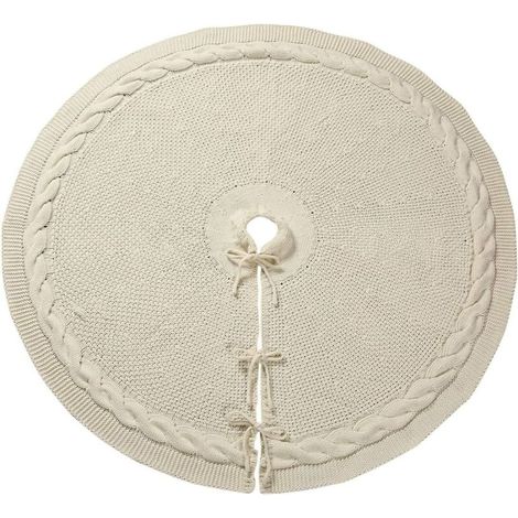 Jupe de sapin de Noël tricotée - Motif torsadé - Grosse tresse - Ferme rustique - Pour Noël, vacances, maison, fête (blanc, 62 cm) (1/4)