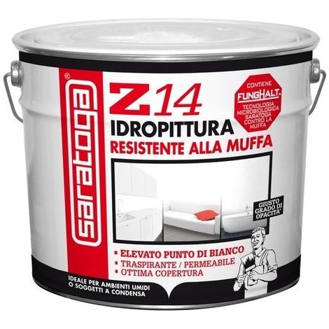 Saratoga Z14 funghalt pittura idropittura antimuffa lt.4 - lt.10 con antimuffa - FORMATO: 10 LT