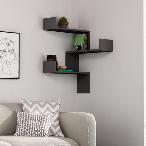 Decortie Luksa Corner Wall Mounted Modern Bookcase Display Unit  W 60cm Medium - Anthracite Grey (1/3)