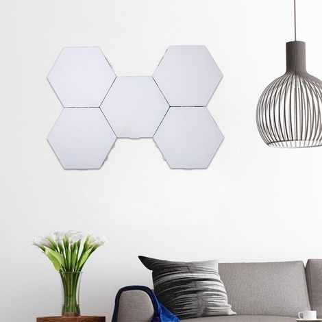 5 lampes LED hexagonales, luminosité réglable par commande tactile, pour décoration murale salon ou bureau (1/5)