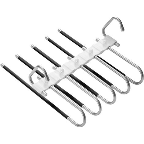 Lot de 2 cintres à 9 niveaux - pliables - multifonctionnels - en forme de S - avec crochets, pour pantalons, foulards, jeans - noirs - avec 10 pinces (1/5)