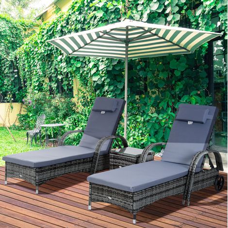 REDOM conjunto de tumbonas de jardín para 2 personas, 2 tumbonas con mesa auxiliar, respaldo ajustable, metal gris (1/5)