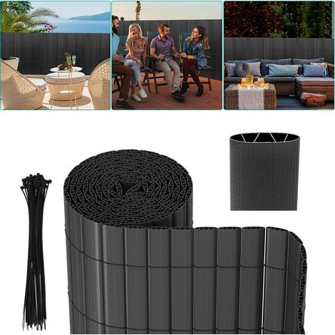 Wolketon PVC Sichtschutzmatte Verstärkung Innen, Balkon Sichtschutz mit Kabelbindern, Sichtschutzzaun Windschutz Wasserdicht ohne Bohren für Balkon Garten, Grau 0,9 x 5m
