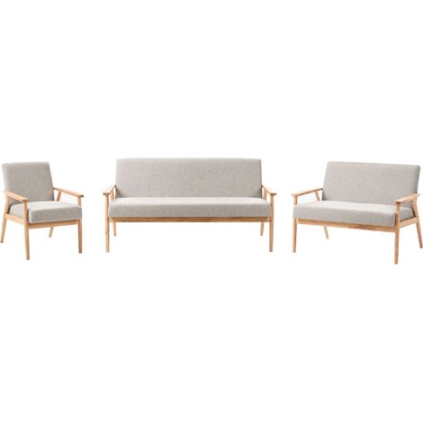 Set salotto 3 posti 2 posti e Poltrona Rivestimento in poliestere Struttura in legno grigio e marrone chiaro Esrum