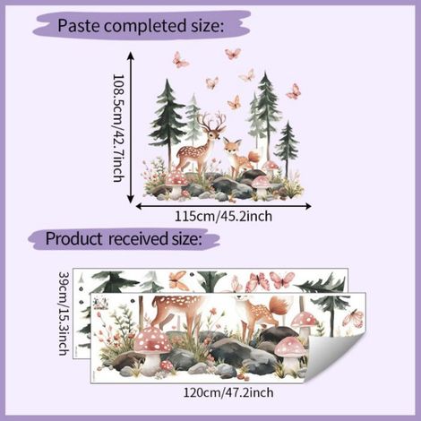 Decalcomanie Murale - Cyprès Cerf Fleurs - Décoration Murale pour Chambre Cuisine Salon Chambre Enfant - Set de Stickers PVC Auto-Adhésif - 1 Unité (1/5)