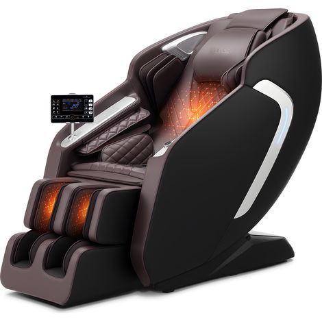 Fauteuil de massage avec rail SL, fauteuil relaxation massage 4D inclinable, zéro gravité, mode étirement yoga, avec voix IA, chauffage, 36 airbags, écran LCD, boutons d'accoudoir, roulettes (1/5)