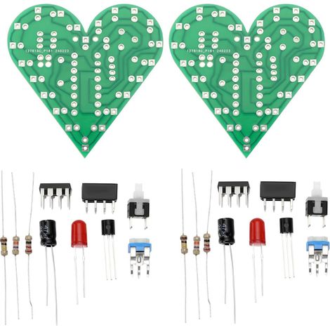 Lot de 2 kits d'entraînement à souder LED clignotants en forme de cœur pour projet électronique à souder pour enseignement et cadeaux créatifs Rouge (1/5)