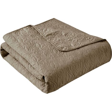 Couverture matelassée, Coutures damassées, Couvre-lit rempli de Coton, Ultra Doux et Confortable pour Salon, canapé, lit, 152,4 x 177,8 cm, Bordures passepoilées, Kaki (1/5)
