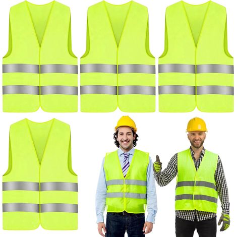 Lot de 4 Gilets de Sécurité Haute Visibilité, Gilets Réfléchissants Fluorescents Jaunes pour Voiture, Conducteur, Cycliste, Moto, Chantier, Travaux Routiers, Urgence et Activités Extérieures (1/5)