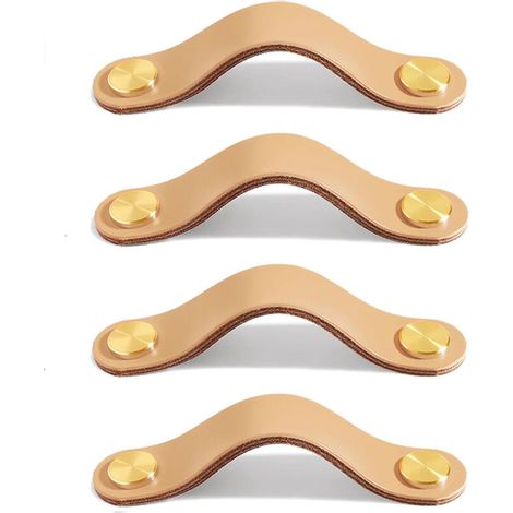 4 tiradores de cuero para armarios, cajones, pomos de cuero para puertas y muebles. Tirador de cuero delicado con tornillos para armarios de cocina, 13,8 cm, color carne (13,8 x 2,5 x 0,3 cm).
