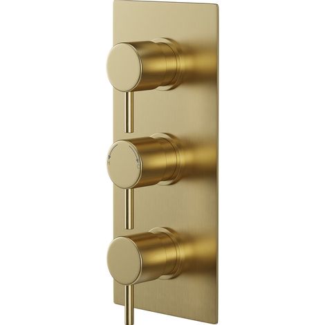 Colore Round Brushed Brass Concealed Triple Theromstatic Shower Valve - 2 Outlet (1/5)