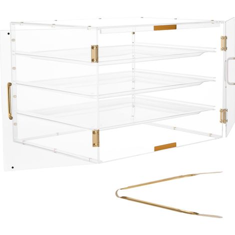 Vitrine de Boulangerie 4 Étages, Comptoir en Acrylique Transparent, Boîte à Pain avec Porte Arrière Magnétique pour Biscuits, Desserts, Donuts, 570x455x405 mm (1/5)
