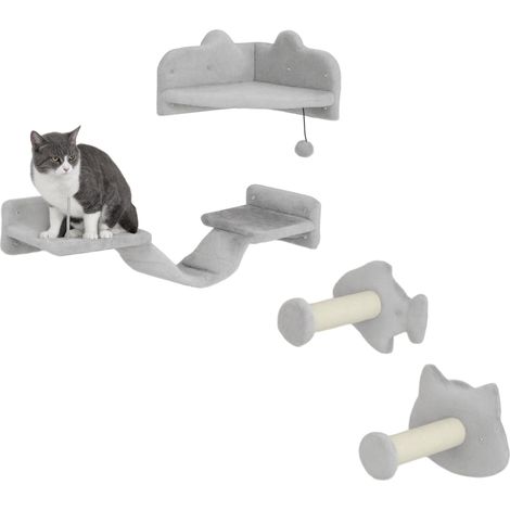 Ensemble d'escalier pour chat, 4 pièces, griffoir avec marches en sisal, double plateforme, gris clair/blanc crème