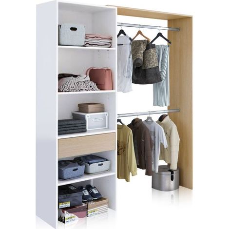 Vestidor Abierto Habitación Dormitorio Grande en Color Roble y Blanco 187x158x40 cm