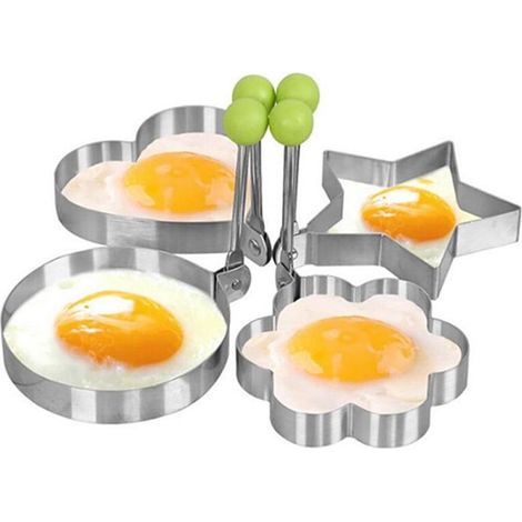 Stainless steel fried egg mold with 4 shapes for crepes, pancakes and sandwiches