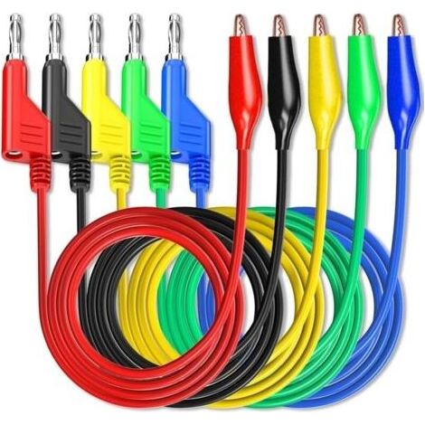 Stackabe Fiche Banane vers Pinces Crocodile Fils de Test 5 Couleurs Cables électriques Souples et Flexibles pour Tests électriques Multimètre 500V/5A (1/5)