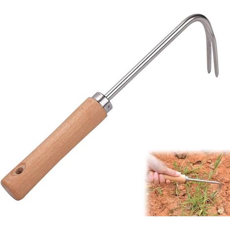 Robuste Gartenhacke aus Edelstahl mit Holzgriff zum Unkrautjäten (1/5)