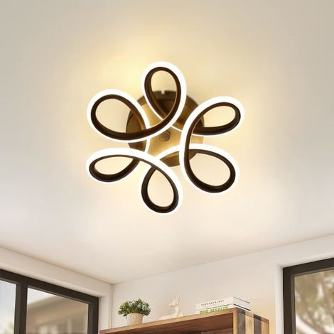 Plafonnier LED noir, petit applique d'entrée 30W, lampe de cuisine moderne blanc chaud 3000K, design géométrique (1/5)