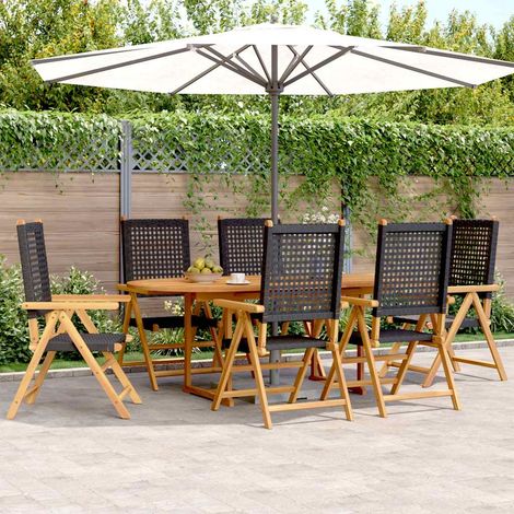 Ensemble repas de jardin 7 pièces extensible en acacia et résine tressée noir - PANGIVO (1/5)
