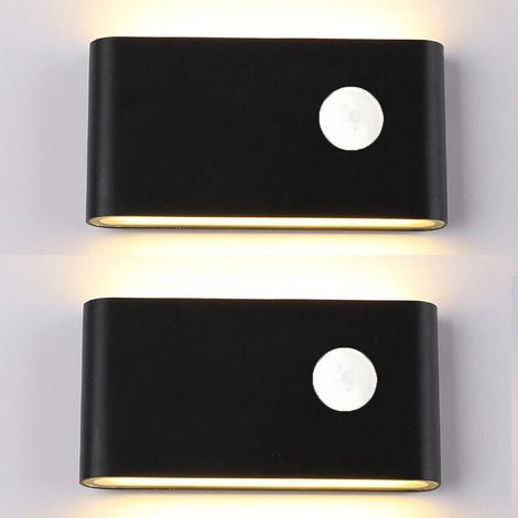 Lot de 2 Applique murale LED avec détecteur de mouvement, applique extérieure, indice d'étanchéité IP65, pour jardins, salons, escaliers,12W, noir (1/5)