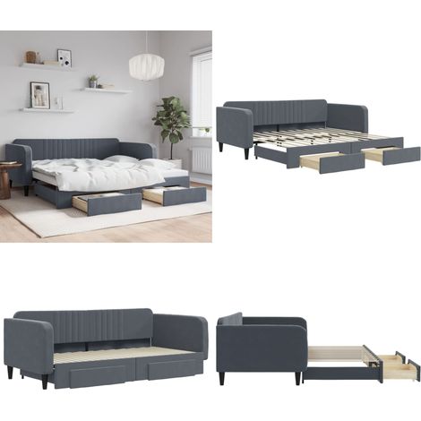 vidaXL Lit de jour avec gigogne et tiroirs sans matelas 100x200 cm (1/5)