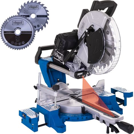 Scheppach Scie à onglet radiale HM140L – 2000 W - Largeur de coupe 330 mm - Hauteur de coupe 105 mm - Lame Ø305 mm - Double inclinaison - Table de travail -45°/+45° - Stable & légère - Laser intégré