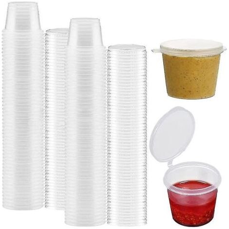 Lot de 100 petits pots contenant 30 ml de couvercles, pots de sauce pour charnière, pots réutilisables pour gelées et verrines. (1/5)
