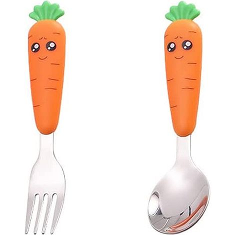 Ensemble de couverts en acier inoxydable pour enfants en 2 pièces, ensemble de couverts pour enfants - 1 fourche d'enfants et 1 cuillère pour enfants pour tout-petits (1/5)