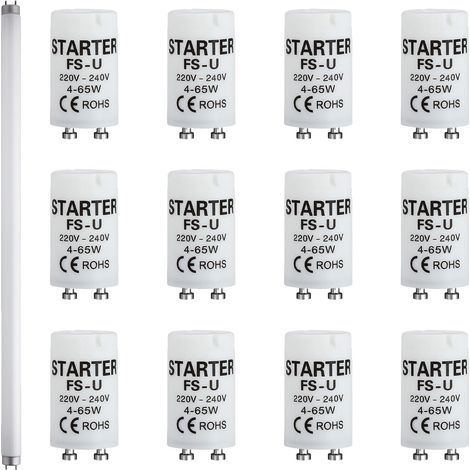 12 Pièces Starter Neon Starter pour Tubes Fluorescents, 4-65W 220-240V Universel pour Tubes Fluorescents Démarrage Rapide et Efficace Pour Eclairage Domestique Durabilité et Sécurité (1/5)