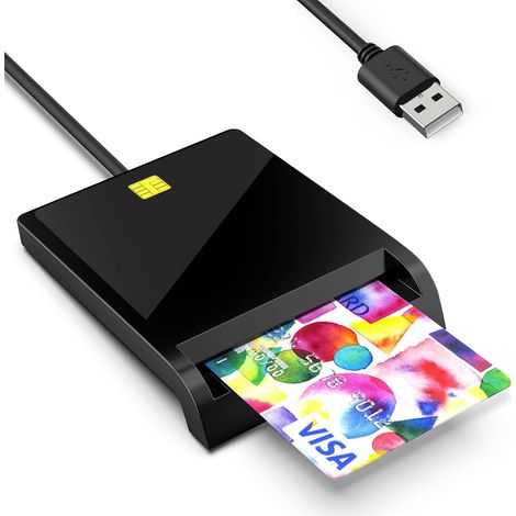 Lecteur de Carte à Puce, Lecteur Carte Identité USB, 2.0 Smart Card Reader, Plug and Play - Compatible avec Windows, OSX, Linux Systemen (Noir) (1/5)
