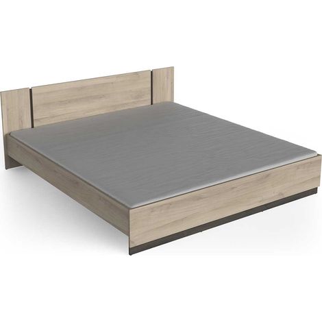 Lit 2 places couchage 180x200 couleur chêne - Largeur 188,3 x Profondeur 204,3 x Hauteur 71,7 cm (1/5)