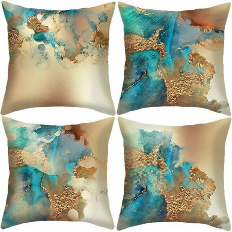 Set of 4 Nordic abstract pillowcases in navy blue and gold, modern decorative pillowcases for sofa, 45x45 cm (1/5)