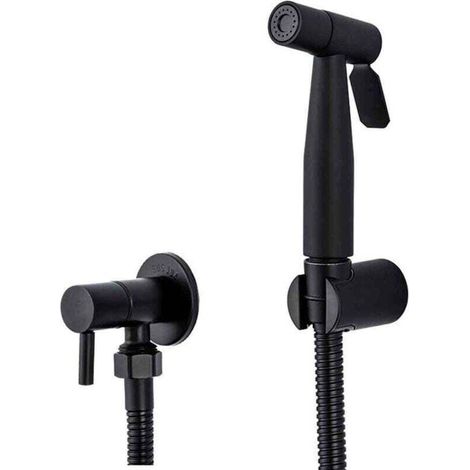 Pulvérisateur Bidet Portable Noir - Acier Inoxydable - Robinet de Toilettes - Valve Shattaf