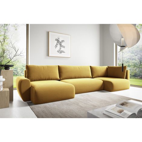 Wohnlandschaft Schlafsofa GALAN Stoff Poso Honiggelb Ottomane Links