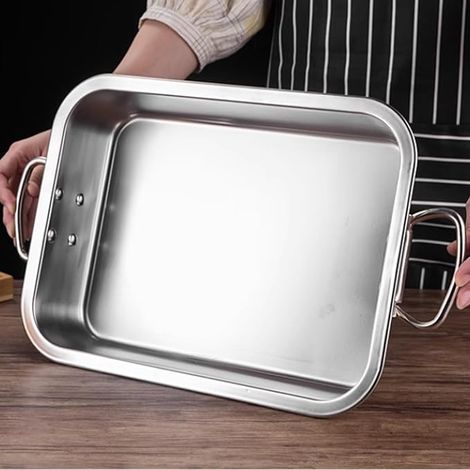 Plaque de cuisson en acier inoxydable, Rectangulaire Plaque à Pâtisserie 40 cm avec poignées, passe au lave-vaisselle, Grande Plaque de four pour cuisson (1/4)