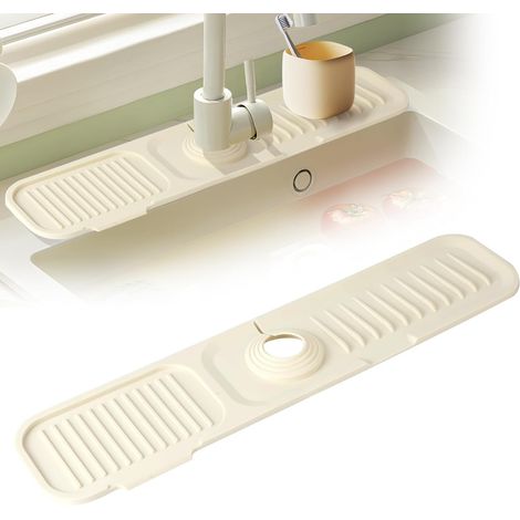 Tapis égouttoir robinet 45x10cm - Silicone amélioré - Blanc - Pour plan de travail/évier (1/5)