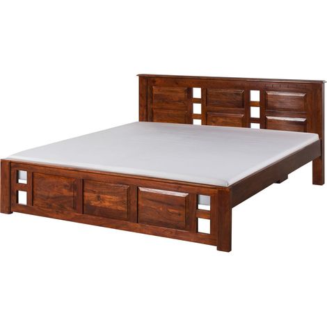 Massivmoebel24 – Lit double 180x200 en acacia laqué nougat – Style OXFORD – Ambiance unique inspirée des prairies africaines (1/4)
