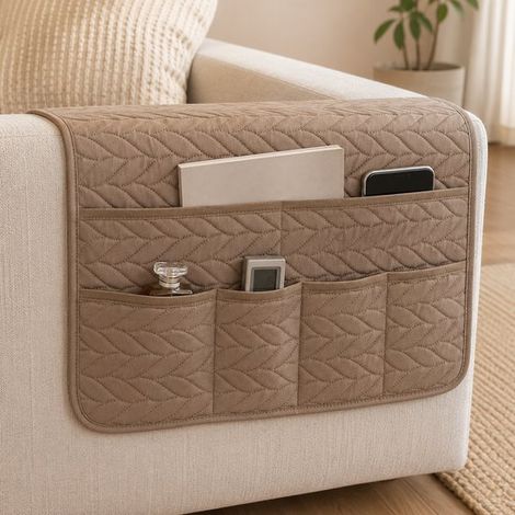 Organiseur d’accoudoir – 6 compartiments – 50x90 cm – Kaki – Rangement canapé – Multi-usages (1/5)