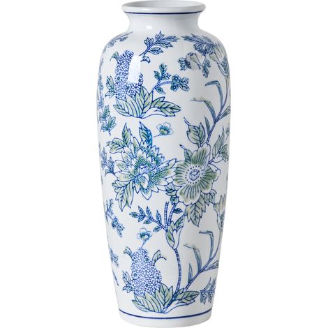 Jarrón para flores florero accesorio decorativo de porcelana blanco y azul Guadix