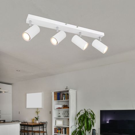 Faretto da soffitto plafoniera Spot 4 fiamme bianco Plafoniera soggiorno con faretti orientabili, metallo, 4x GU10, LxPxH 56x6x12