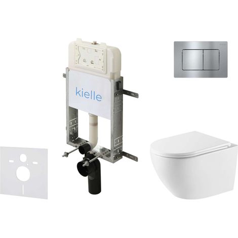 kielle Genesis New - Set Vorwandinstallation, WC Oudee, Vortex Rimless+, Softclose-Sitz und Betätigungsplatte Gemini New III, Hochglanzchrom 30528SZ62 (1/5)