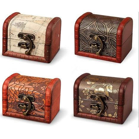 Mini Coffres au Trésor en Bois, Coffrets Vintage avec Couvercle, Petits Coffres à Trésor Vintage, Boite Decorative pour Ranger Bijoux, Boucles d'Oreilles, Colliers (1/5)