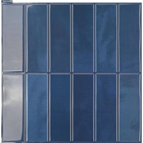Lot de 10 feuilles d'autocollants pour carrelage mural Bleu marine Motif métro,30 x 30 cm (1/5)