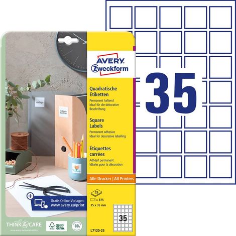 Avery-Zweckform L7120-25 Etichetta per QR Code 35 x 35 mm Carta Bianco 875 pz. A tenuta permanente Stampante a getto d' (1/5)