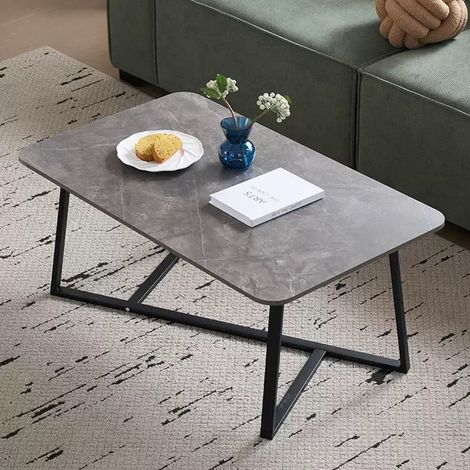Trade Shop - Niedriger rechteckiger Couchtisch mit Marmoreffektboden gekreuzte Beine für Wohnzimmer Wohnzimmer -      Grau