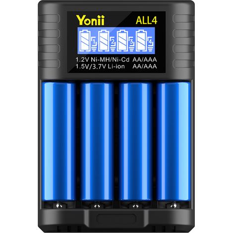Cargador de batería recargable de 4 ranuras de carga rápida con pantalla LCD para pilas AA y AAA de 1,2 V y 1,5 V recargables con puerto USB