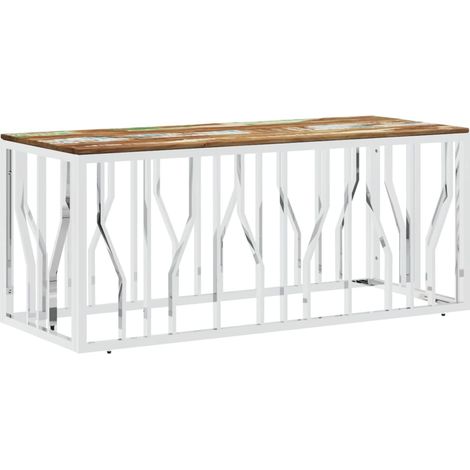 Coffee Table Silver Stainless Steel and Solid Wood Reclaimed vidaXL (1/5)