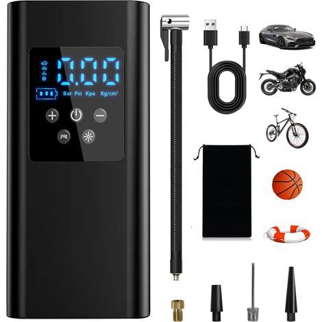 Inflador de neumáticos para coche de 150 PSI, compresor de aire portátil de 6000 mAh con 4 boquillas y luz LED para coche, motocicleta, bicicleta, balón (1/5)