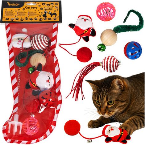 Set de juguetes para gatos, 6 piezas: pelotas, resortes y pompones.