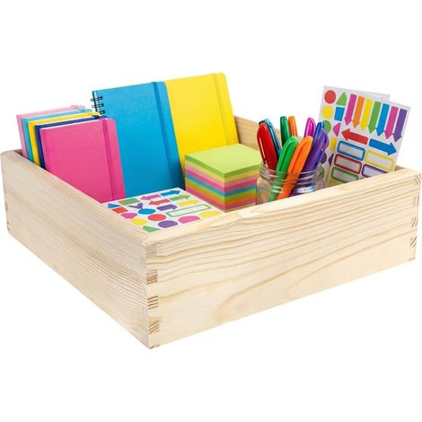 Creative Deco Organizer Impilabile in Legno di Pino Naturale 30 x 30 x 9 cm – Scatola Portaoggetti con Fondo in MDF per Casa, Ufficio e Découpage